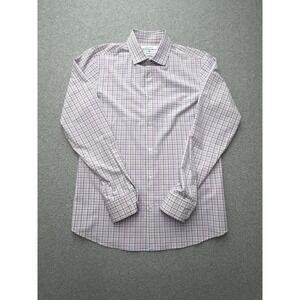 Mizzen+Main Leeward Dress Shirt Mens Large Pink Blue Check Trim Fit Stretch USA